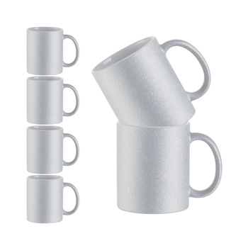 Set of 6 ceramic 330 ml Glitter mugs for printing - silver