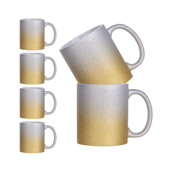 Set of 6 ceramic 330 ml Glitter mugs for printing - silver and gold