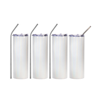 Set of 4 600 ml cups with straw for printing - iridescent white