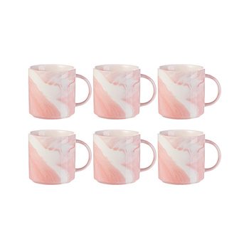 Set of 6 ceramic 350 ml mugs for printing - pink marble