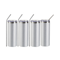 Set of 4 cups with straw 600 ml Glitter printable - silver