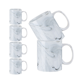 Set of 6 ceramic 330 ml mugs for printing - grey marble