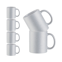 Set of 6 ceramic 330 ml Glitter mugs for printing - silver