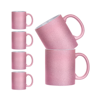 Set of 6 ceramic 330 ml Glitter mugs for printing - pink