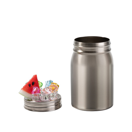 Mason Jar 500 ml mug with straw - silver, lid with artificial ice and watermelon