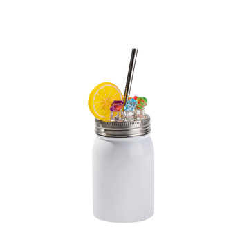 Mason Jar 500 ml mug with straw - white, lid with artificial ice and lemon