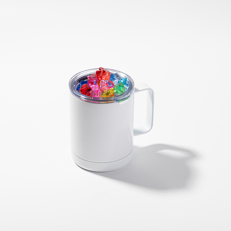 Coffee mug 300 ml - white, lid with artificial coloured ice