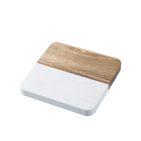 Set of 4 square marble and wood mug coasters for engraving