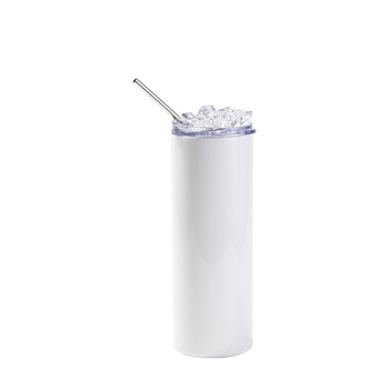 Kubek 600 ml ze słomką - biały, pokrywka ze sztucznym lodem