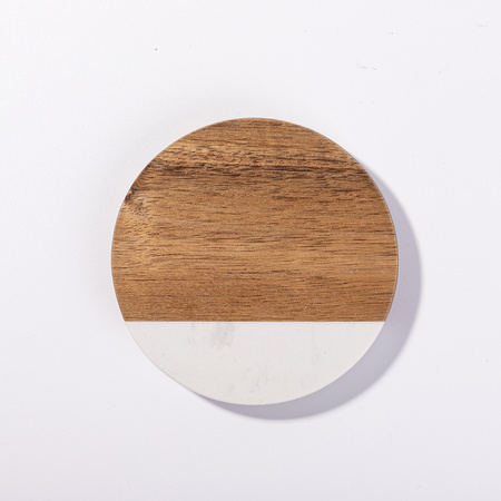 Set of 4 round marble and wood mug coasters for engraving