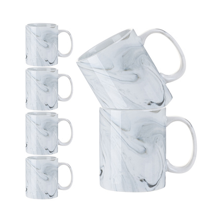 Set of 6 ceramic 330 ml mugs for printing - grey marble