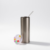 600 ml mug with straw - silver, lid with artificial coloured ice