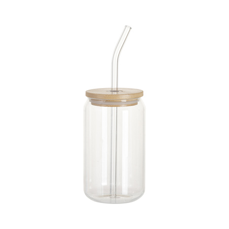 Set of 6 400 ml glasses with straw and bamboo lid for printing