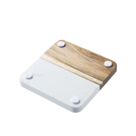 Set of 4 square marble and wood mug coasters for engraving