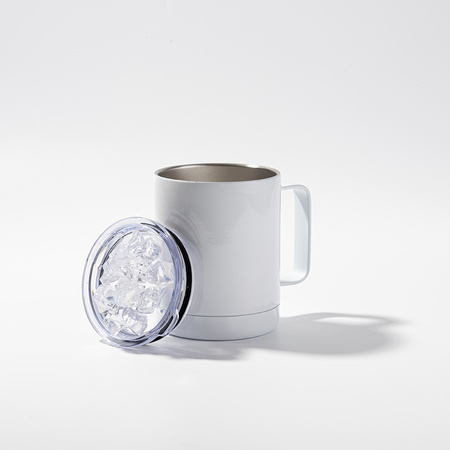 Coffee mug 300 ml - white, lid with artificial ice