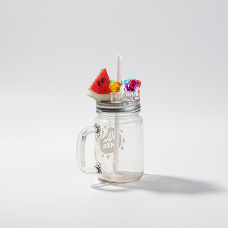 Kubek szklany Mason Jar - pokrywka ze sztucznym lodem i arbuzem