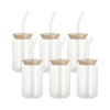 Set of 6 400 ml glasses with straw and bamboo lid for printing