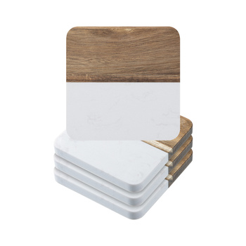 Set of 4 square marble and wood mug coasters for engraving