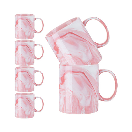 Set of 6 ceramic 330 ml mugs for printing - pink marble