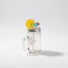 Mason Jar glass mug - lid with artificial ice and lemon