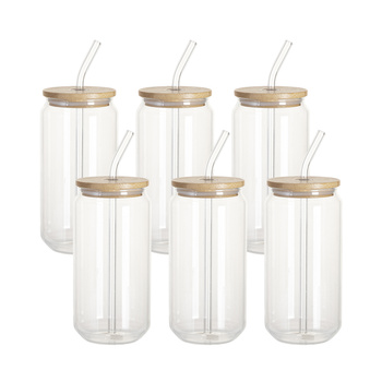 Set of 6 550 ml glasses with straw and bamboo lid for printing