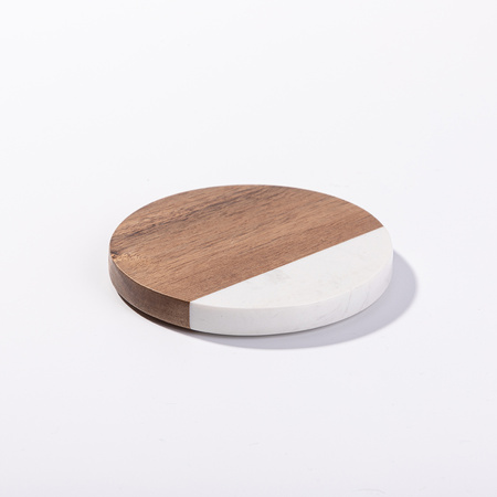 Set of 4 round marble and wood mug coasters for engraving