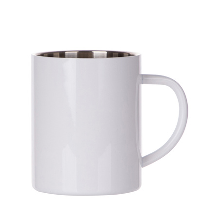 Set of 6 white 450ml stainless steel mugs for printing