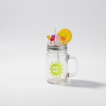 Kubek szklany Mason Jar - pokrywka ze sztucznym lodem i cytryną