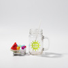 Mason Jar glass mug - lid with artificial ice and watermelon