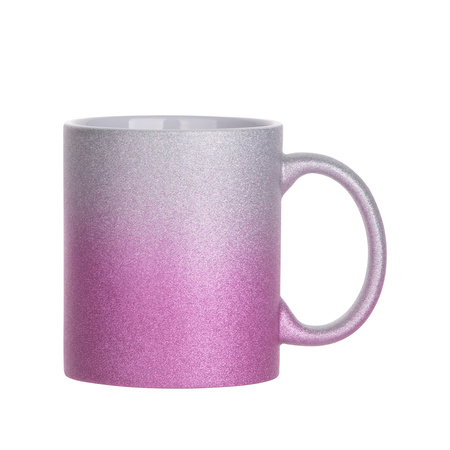 Set of 6 ceramic 330 ml Glitter mugs for printing - silver and pink
