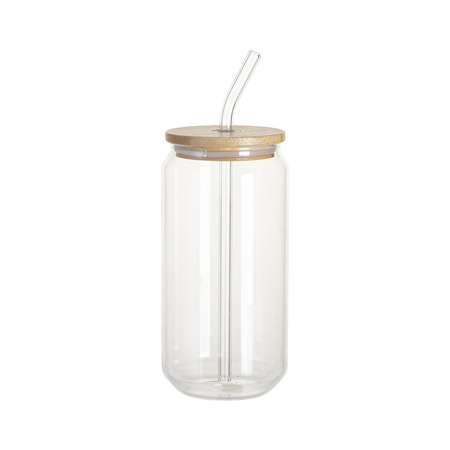 Set of 6 550 ml glasses with straw and bamboo lid for printing