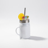Mason Jar 500 ml mug with straw and handle - white, lid with artificial ice and lemon