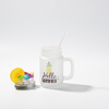 Mason Jar frosted glass mug - lid with artificial ice and lemon