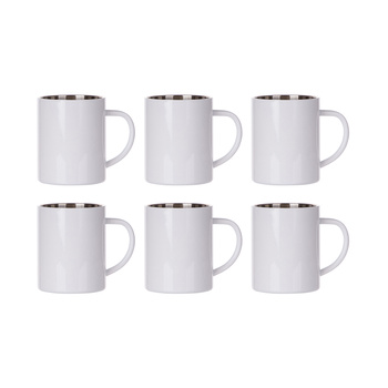 Set of 6 white 450ml stainless steel mugs for printing