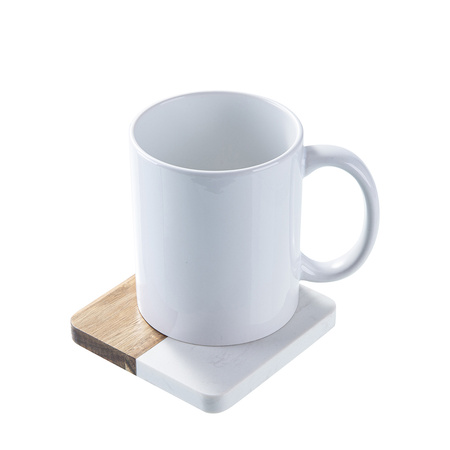 Set of 4 square marble and wood mug coasters for engraving