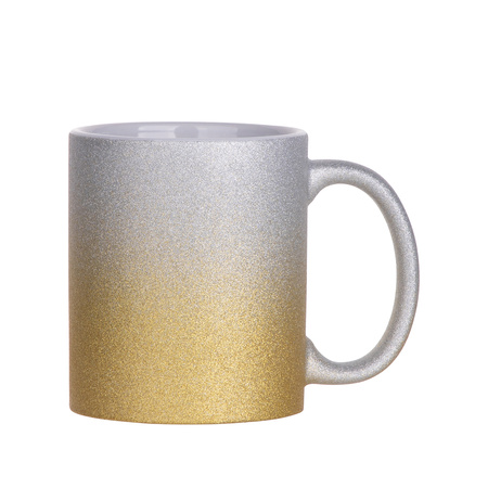 Zestaw 6 ceramicznych kubków 330 ml Glitter do nadruku - srebrno-złoty