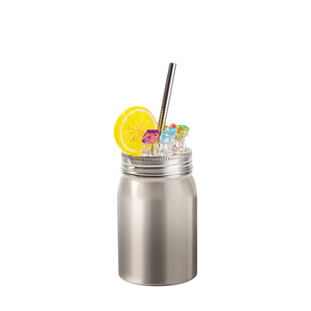 Mason Jar 500 ml mug with straw - silver, lid with artificial ice and lemon